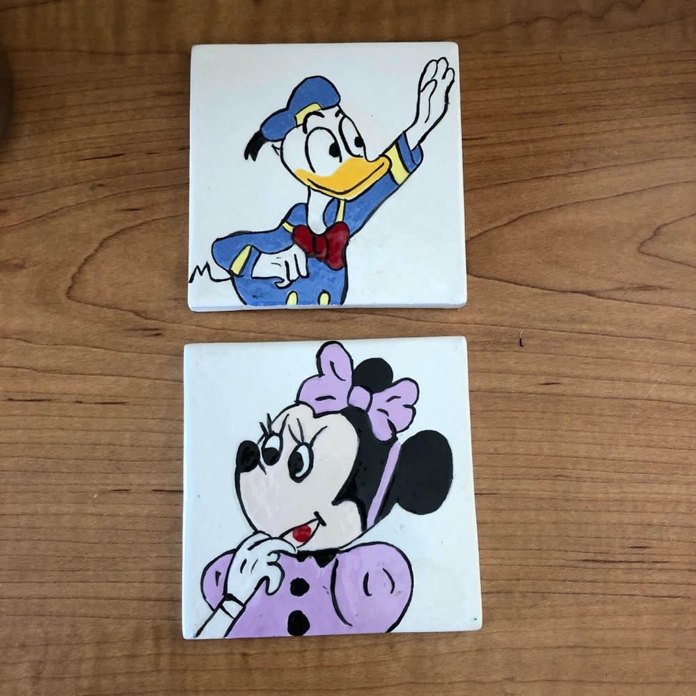 Pair of Minnie & Donald Handcrafted Ceramic Tiles
